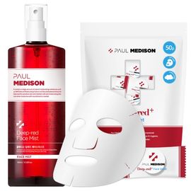 [Paul Medison] Deep-red Face Mist & Face Sheet Set_ 50 Pcs, Moisturizing DIY, Compressed Facial Mask, Ultra Fine Facial Mist, 100% Cotton